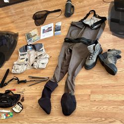 Complete Fly Fishing Gear Set – Simms Waders, Boots, Vest, Accessories – $275