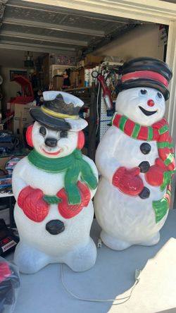 Two Vintage Snow man Blow Molds