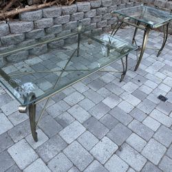 Stunning Vintage Glass Top Coffee Table And End Table Set 