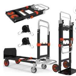 Upgraded 3 in 1 Folding Hand Truck, 500lbs Capacity Heavy Duty Convertible Dolly cart with Rubber Wheels,