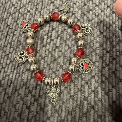 Red and silver charm heart and Cupid beaded bracelet