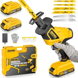 20V Cordless Reciprocating Saw, 0-3500 SPM, with 2 Packs Batteries, Tool-free Blade Change, LED Light Power Reciprocating Saws, 6 Saw Blades Kit for W