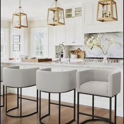 LUE BONA 27" H Counter Height Bar Stools Set of 3, Modern Barrel Counter Stools with Backrest and Ar