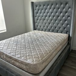 Beautiful Grey Queen Size Bed Frame With Mattress And Box Spring