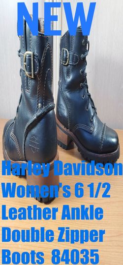 NEW Harley Davidson Women's Size 6 1/2 Leather Black Boots Double Zipper #84035 U.S.A. Made