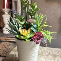 Ht-13in Width-9in Handmade Artificial Cactus Arrangement In A White Ceramic Container 