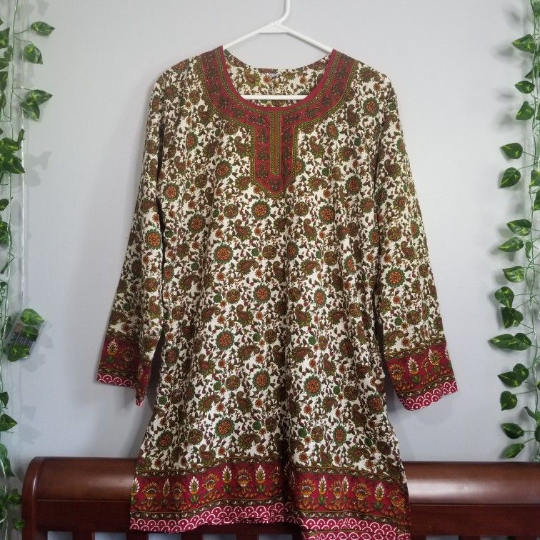 Made In India Kurti Paisley  Embellished Ethnic Rayon Tunic NO SIZE Split Hem