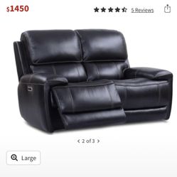 Leather Love Seat/ New With Both Sides Auto Reclining 