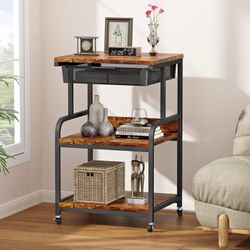 Stand / Printer Stand w Storage Drawer, 5 Adjustable Shelf & 3-Tier Rolling Cart