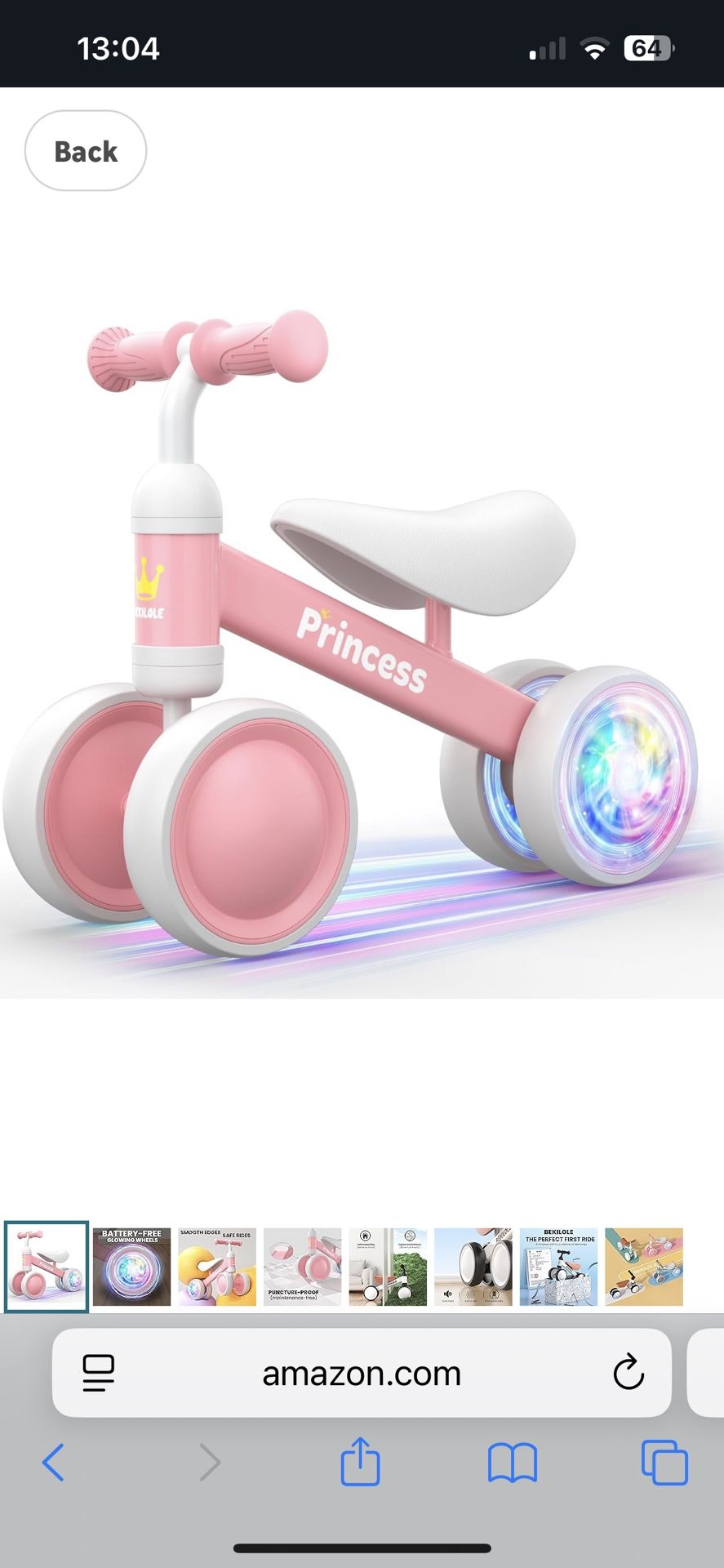 Light Up Wheel Baby Balance Bike | 1 Year Old Girl Gifts & 1st Birthday Gift | Ride on Toys for One Year Old Girls, Toddler Walker, Princess Pink