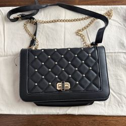 Badgley Mischka Black Diamond Quilted Crossbody Bag with Chain Strap