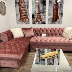 Sectional Couch Living Room Pink Velvet • L-Shaped