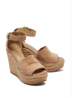 Stuart Weitzman Beige Suede Ankle Strap SoHo Espadrille Wedge Sandal