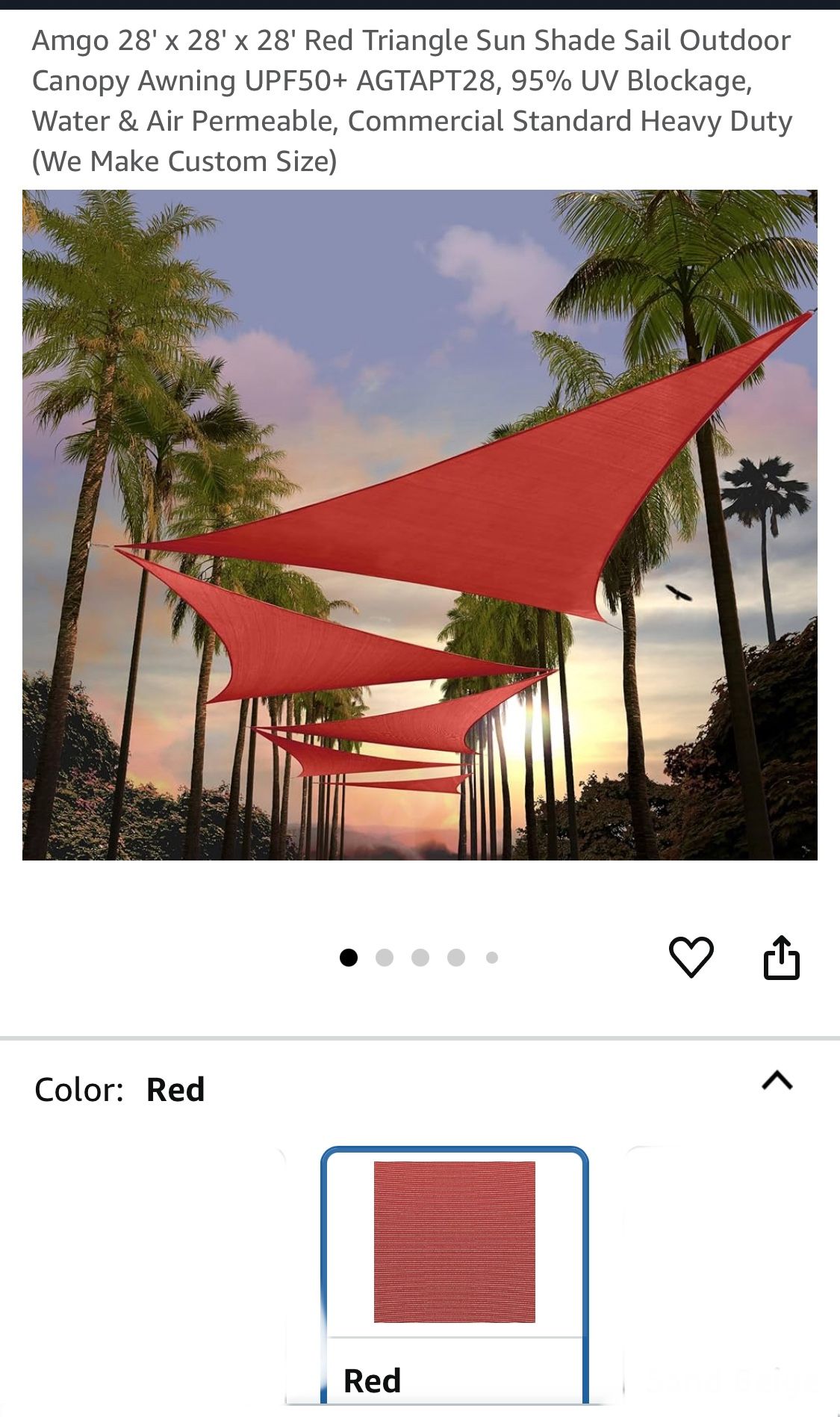 Amgo 28' x 28' x 28' Red Triangle Sun Shade Sail Outdoor Canopy Awning UPF50+ AGTAPT28, 95% UV Blockage, Water & Air Permeable, Commercial Standard He