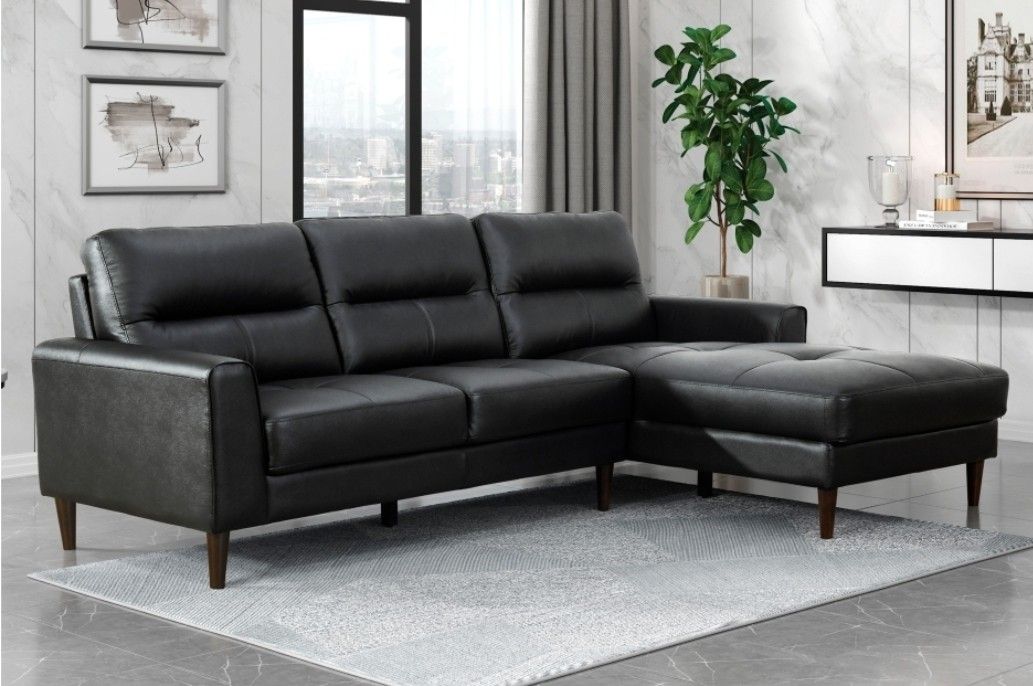 Black Top Grain Leather Sectional 