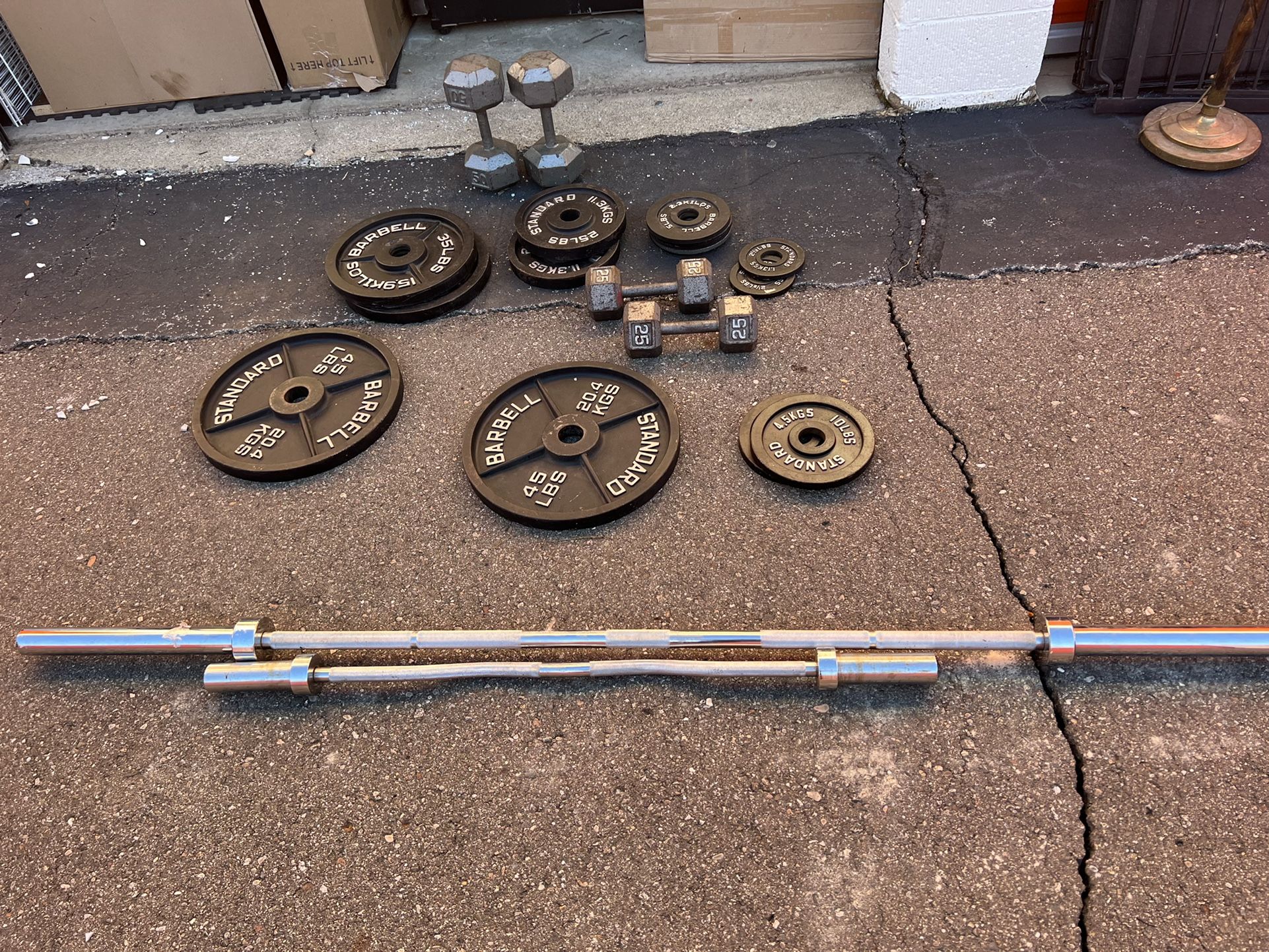 Barbbell With Plates And Dumbbells