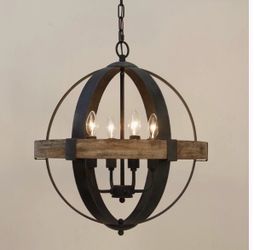 Antique wood and metal chandelier 20”