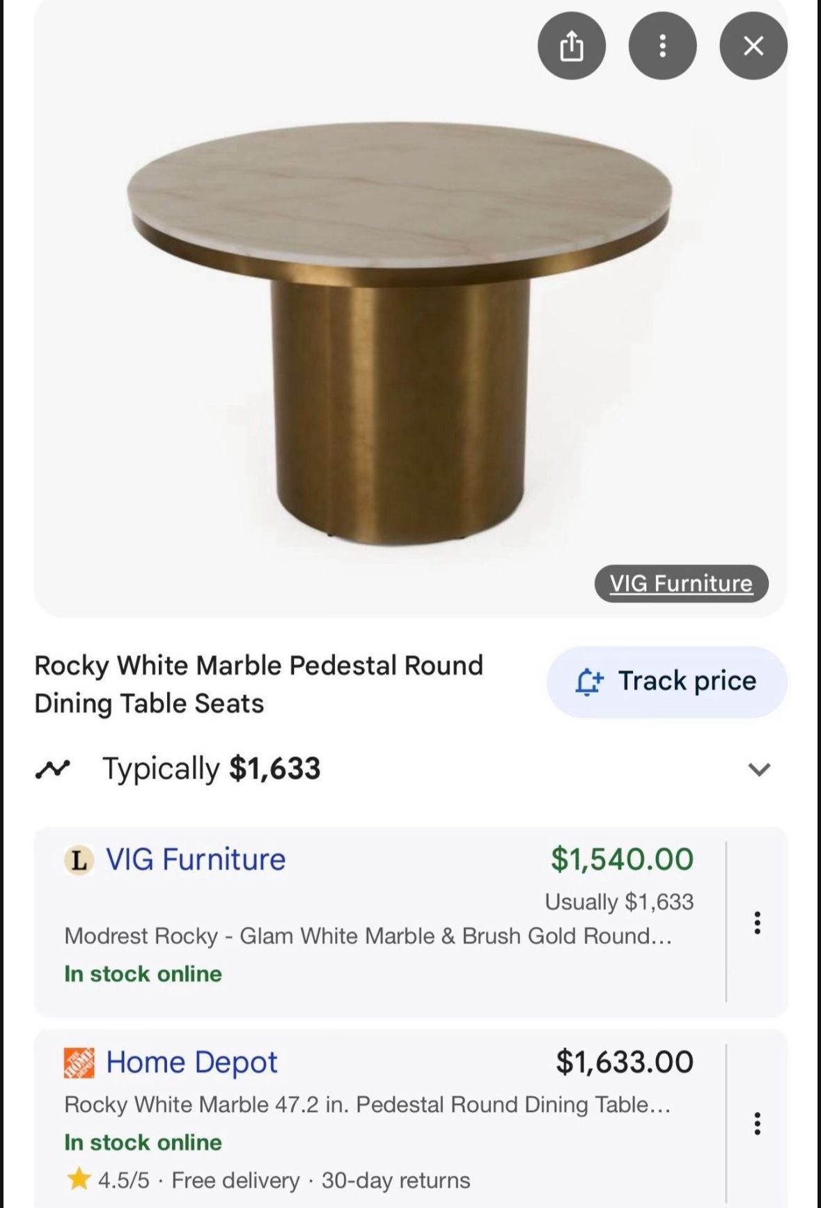 Rocky White Marble Pedestal Round Dining Table