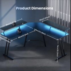 Black L Shaped Desk With Led RGB Lights