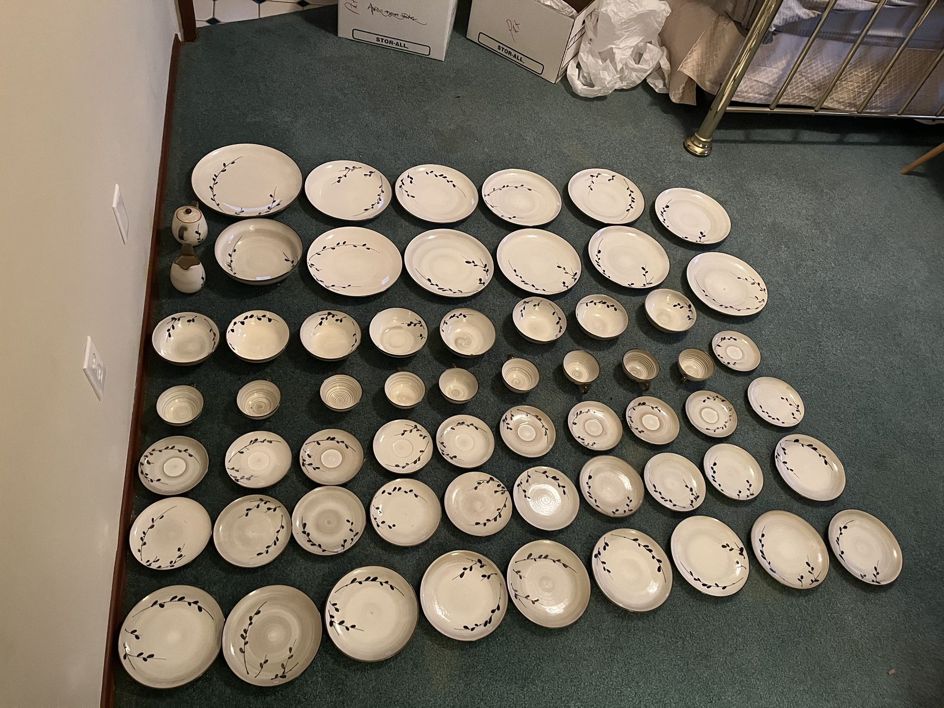 ≈60 Piece Set, Complete Hand Crafted Authentic Chinese Tea Dining Dinnerware Set (plates, Bowls, Cups, Platters, Etc)