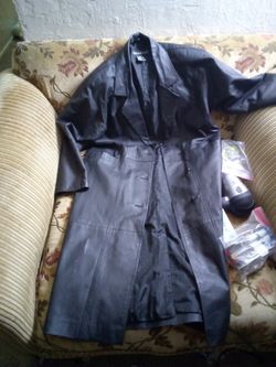 Small Leather Trench Coat Calf Length 