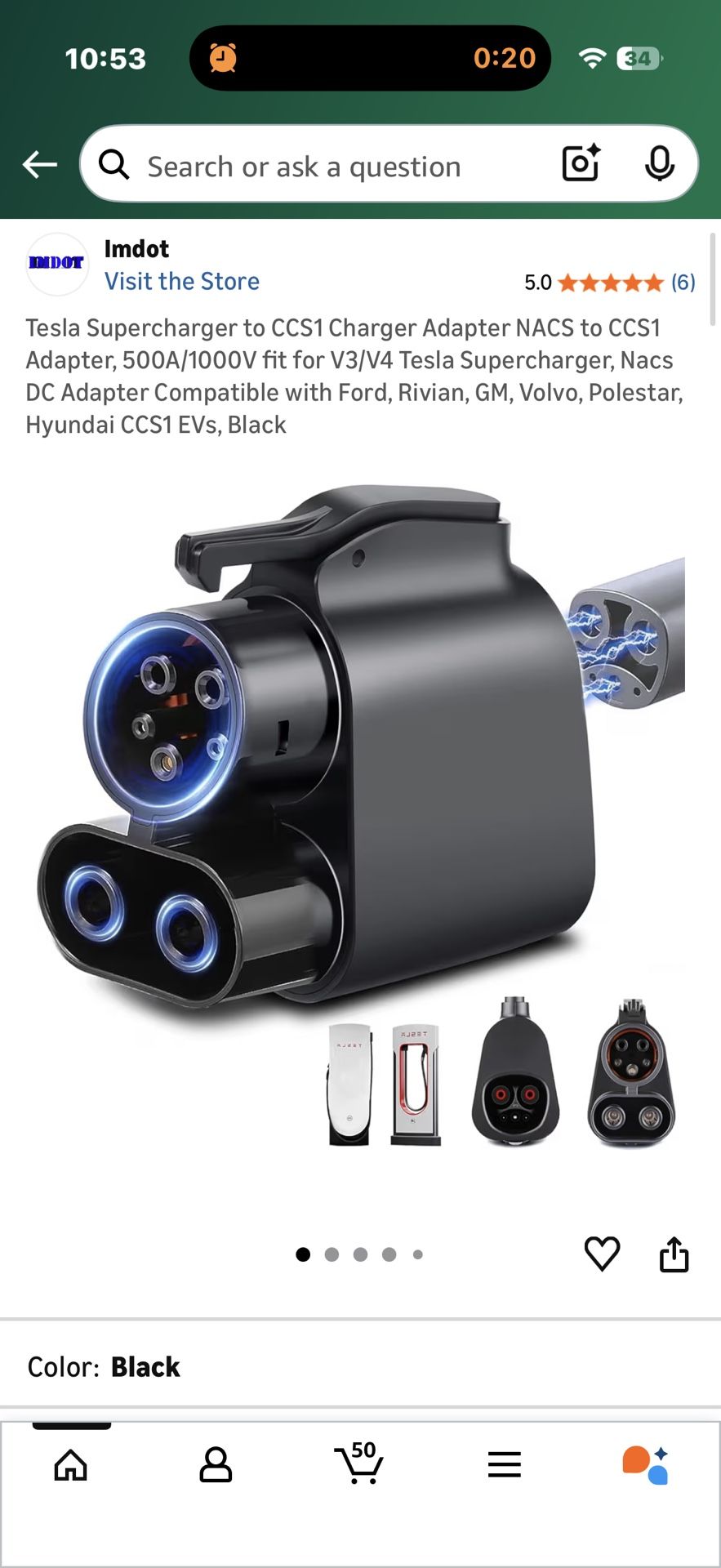 Tesla Supercharger to CCS1 Charger Adapter NACS to CCS1 Adapter, 500A/1000V fit for V3/V4 Tesla Supercharger