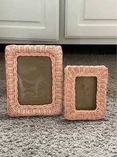 Set of 2 vintage pink rattan picture frames