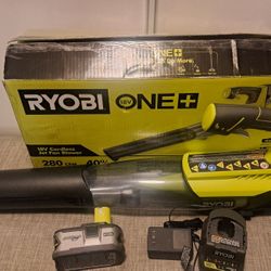 RYOBIONE+ 18V 100 MPH 280 CFM Cordless Battery Variable-Speed Jet Fan Leaf Blower with 4.0 Ah Battery and Charger