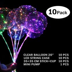 10 pack Bobo balloons with stick and lights - globos iluminados