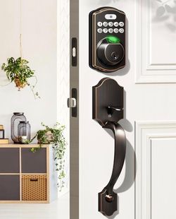 Veise KS02D Fingerprint Deadbolt Lock with Handle Set, Oil Rubbed Bronze