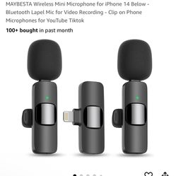 MAYBESTA Wireless Mini Microphone for iPhone 14 Below - Bluetooth Lapel Mic for Video Recording - Clip on Phone Microphones for YouTube Tiktok