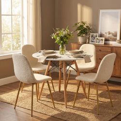 Homy Casa 5PC CHAD Dining Table Set 31.5" Matte White Dining Table with 4 Charlton Beige Dining Chairs