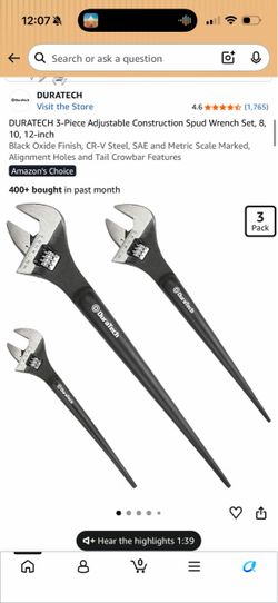 DURATECH 3-Piece Adjustable Spud Wrench Set