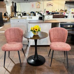 🔥Special Discount (set of 3)🔥24-inch round table with walnut wood tabletop and metal legs wiht Upholstered Chenille Fabric Kitchen Chairs With Metal