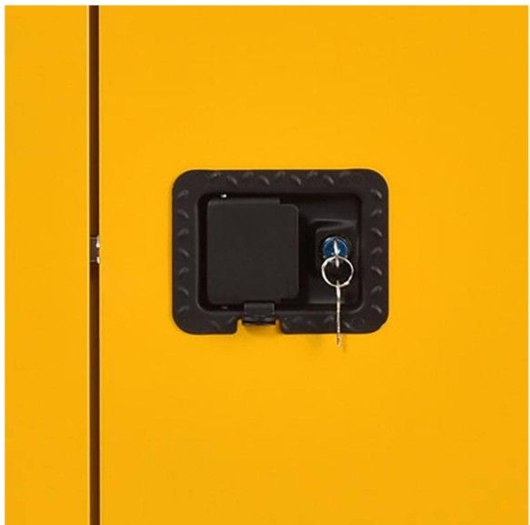 Eagle 1932X Metal Steel Flammable Liquid Safety Cabinet Manual Close Yellow 30 Gallon 1 Shelf 2 Door Self Close Flammable Liquid Cabinet Yellow
