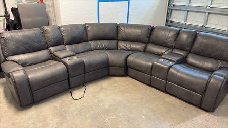 Dark Gray Leather Reclining Sectional Sofa with rocking chairs