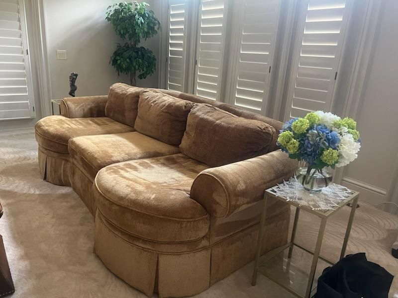 BERNHARDT Gold Curved Sofa Couch duck feather filled