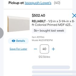 1/2" x 3 1/4" x 8 ft colonial primed MDF  623 BSE