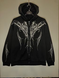 Y2K style Black Zip-Up Hoodie with Graphic Print