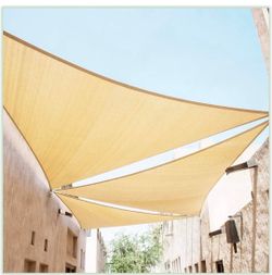 16' x 16' x 16' Beige Triangle CTAPT16 Sun Shade Sail Canopy Mesh Fabric UV Block UPF50 - Commercial Heavy Duty