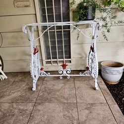 Antique French Wrought Iron Console Table Base  or Plant Holder Painted White & Red. FIRM ON THE PRICE