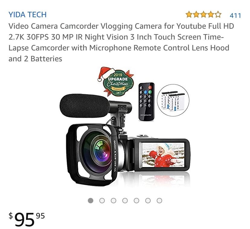 YIDA TECH 4.0 out of 5 stars 411 Reviews Video Camera Camcorder Vlogging Camera for Youtube Full HD 2.7K 30FPS 30 MP IR Night Vision 3 Inch Touch S