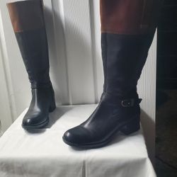 Womans Black Brown Leather Tall Riding Boots 9M