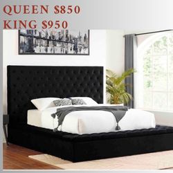 King Size Bed  W/ Storage Benches
