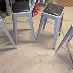 Four (4x) Bar Height Metal Stools with Padded Seats