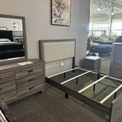 AP🎉 Mille Upholstered Bedroom Set - Brownish Gray// 4 Piece// Financing - Delivery 