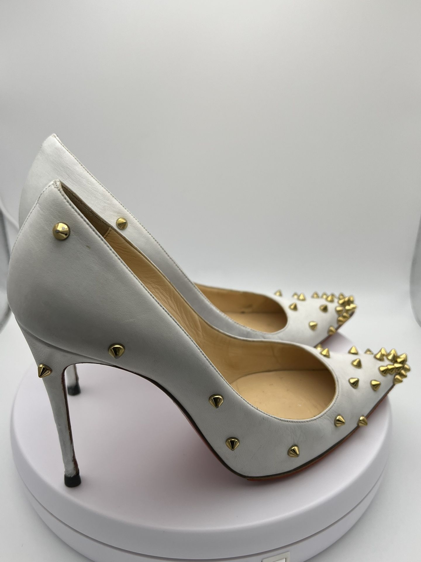 Christian Louboutin Degraspike White Gold Spike Pump Size 38 (8US) 120mm Heel