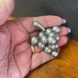 Vintage Sterling Silver Mexican Grape Brooch Pin 