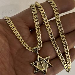14k gold plated Star of David cross pendant and necklace 