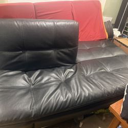 Fold Down Black Pleather Futon